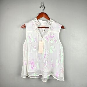 CIEBON Iridescent‎ Flowy Floral Top White With Colorful Reflections Women Size S